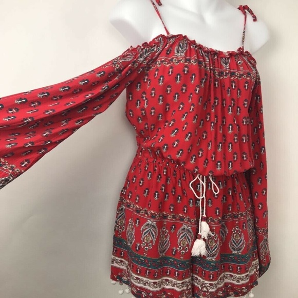 Band Of Gypsies Romper Red Nordic Floral Sz S - Picture 3 of 8